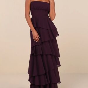 Gorgeous Essence Dark Purple Strapless Tiered Maxi Dress